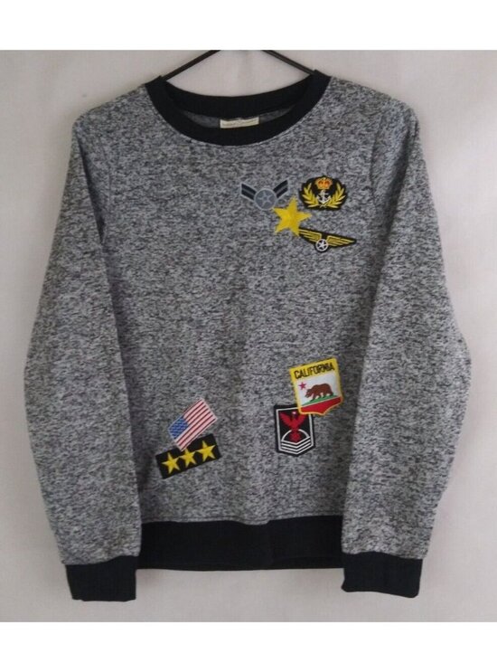 Bobbie Brooks Tops - Bobbie Brooks Ladies Gray Sweatshirt Patriotic Military Patch Designs Medium